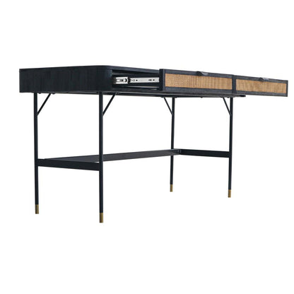 Armen Living - Saratoga 2 Drawer Desk in Black Acacia with Rattan - LCSRDEBL veiw 3
