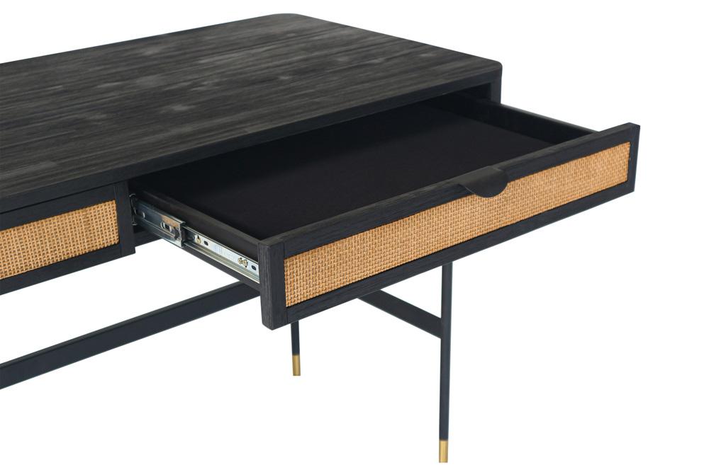 Armen Living - Saratoga 2 Drawer Desk in Black Acacia with Rattan - LCSRDEBL veiw 4