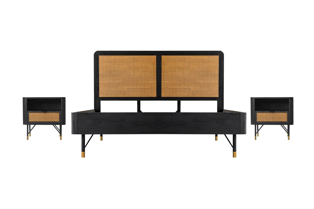 Armen Living - Saratoga 3 Piece King Bedroom Set in Black Acacia Wood and Rattan - SETSRBDKG3A view 1