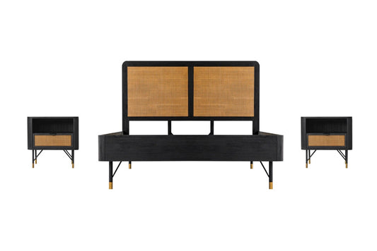 Armen Living - Saratoga 3 Piece Queen Bedroom Set in Black Acacia Wood and Rattan - SETSRBDQN3A veiw 1