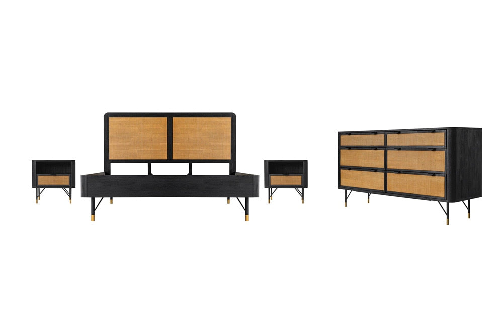 Armen Living - Saratoga 4 Piece King Bedroom Set in Black Acacia Wood and Rattan - SETSRBDKG4A view 1