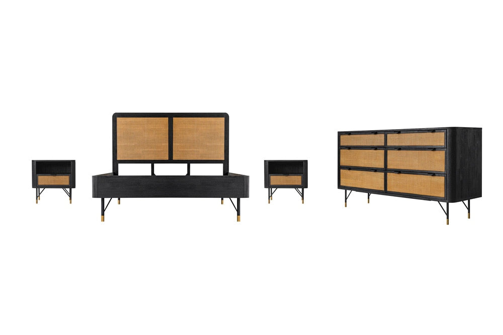 Armen Living - Saratoga 4 Piece Queen Bedroom Set in Black Acacia Wood and Rattan - SETSRBDQN4A veiw 1