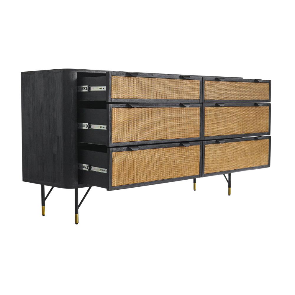 Armen Living - Saratoga 4 Piece Queen Bedroom Set in Black Acacia Wood and Rattan - SETSRBDQN4A veiw 5