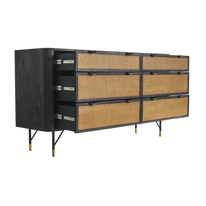 Armen Living - Saratoga 4 Piece Queen Bedroom Set in Black Acacia Wood and Rattan - SETSRBDQN4A veiw 5
