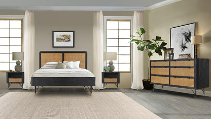 Armen Living - Saratoga 4 Piece Queen Bedroom Set in Black Acacia Wood and Rattan - SETSRBDQN4A veiw 10