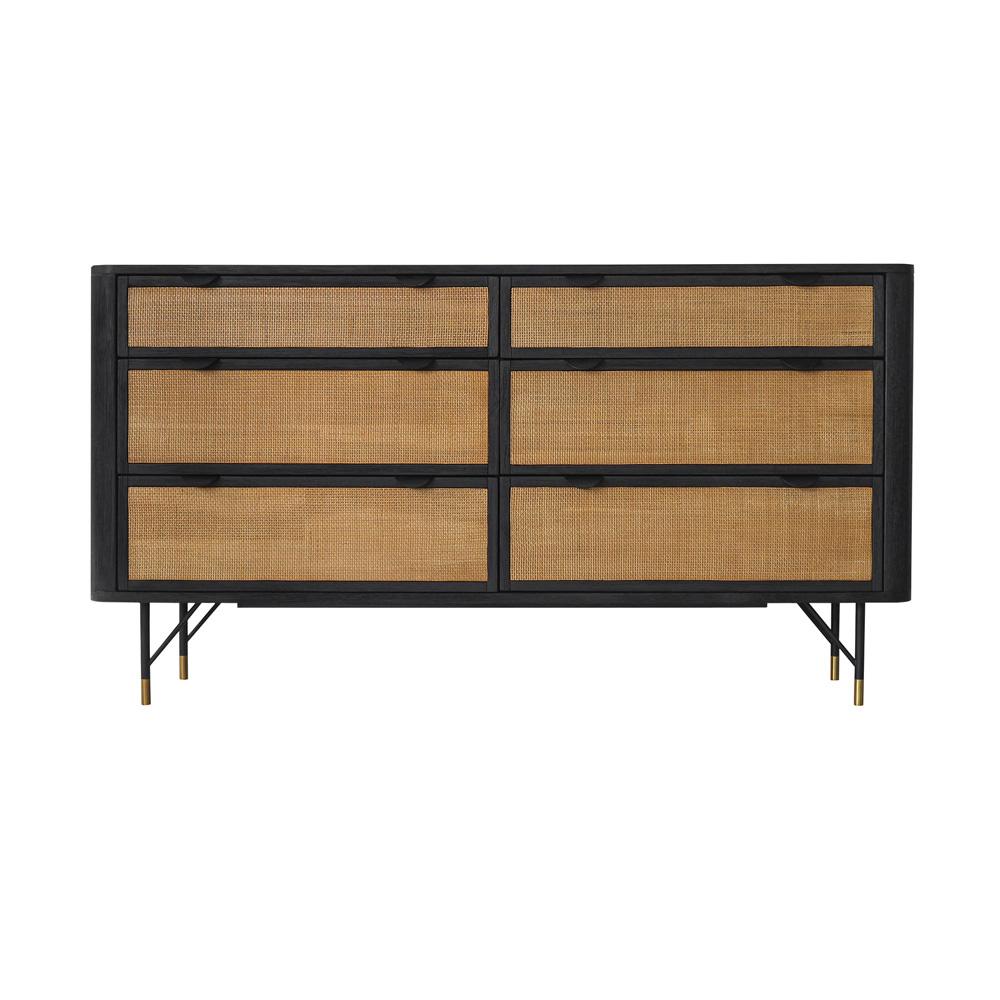 Armen Living - Saratoga 6 Drawer Dresser in Black Acacia with Rattan - LCSRDRBL veiw 1