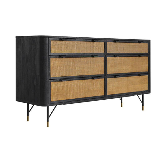 Armen Living - Saratoga 6 Drawer Dresser in Black Acacia with Rattan - LCSRDRBL veiw 2
