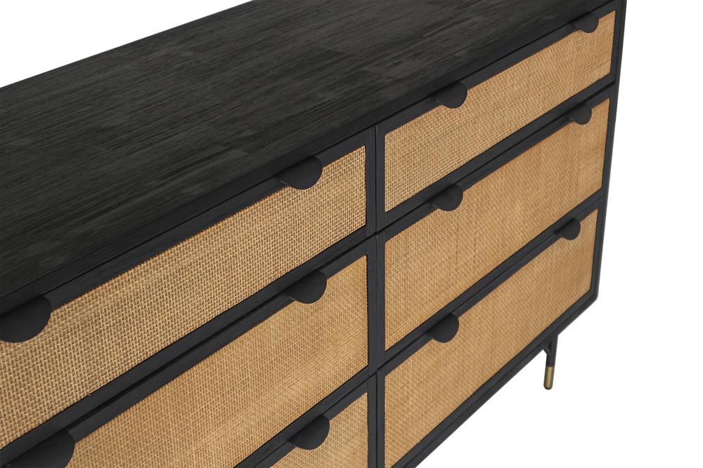 Armen Living - Saratoga 6 Drawer Dresser in Black Acacia with Rattan - LCSRDRBL veiw 4