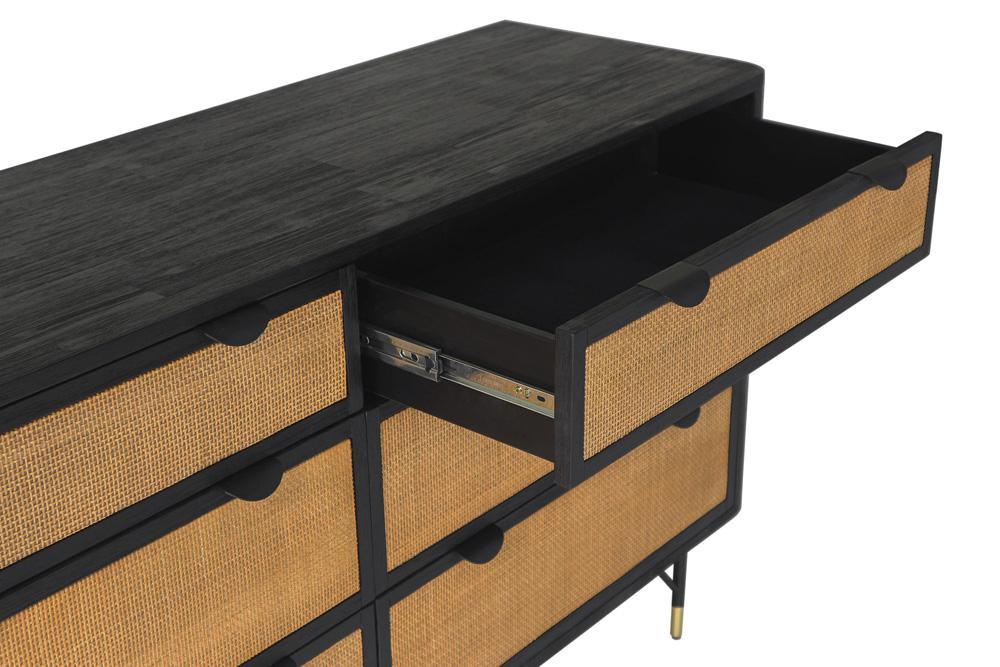Armen Living - Saratoga 6 Drawer Dresser in Black Acacia with Rattan - LCSRDRBL veiw 5