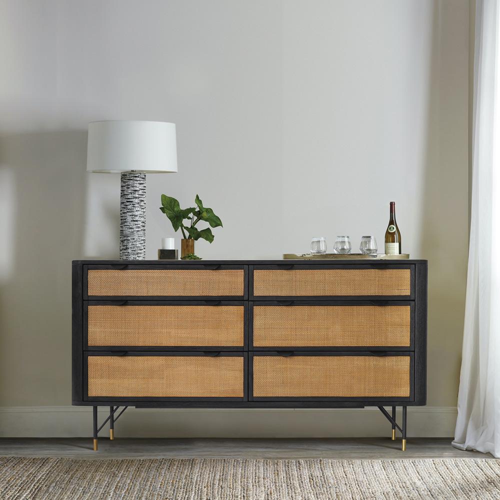 Armen Living - Saratoga 6 Drawer Dresser in Black Acacia with Rattan - LCSRDRBL veiw 6