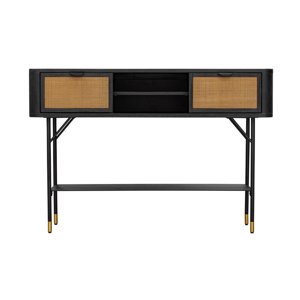 Armen Living - Saratoga Console Table in Black Acacia with Rattan - LCSRCNBL view 1