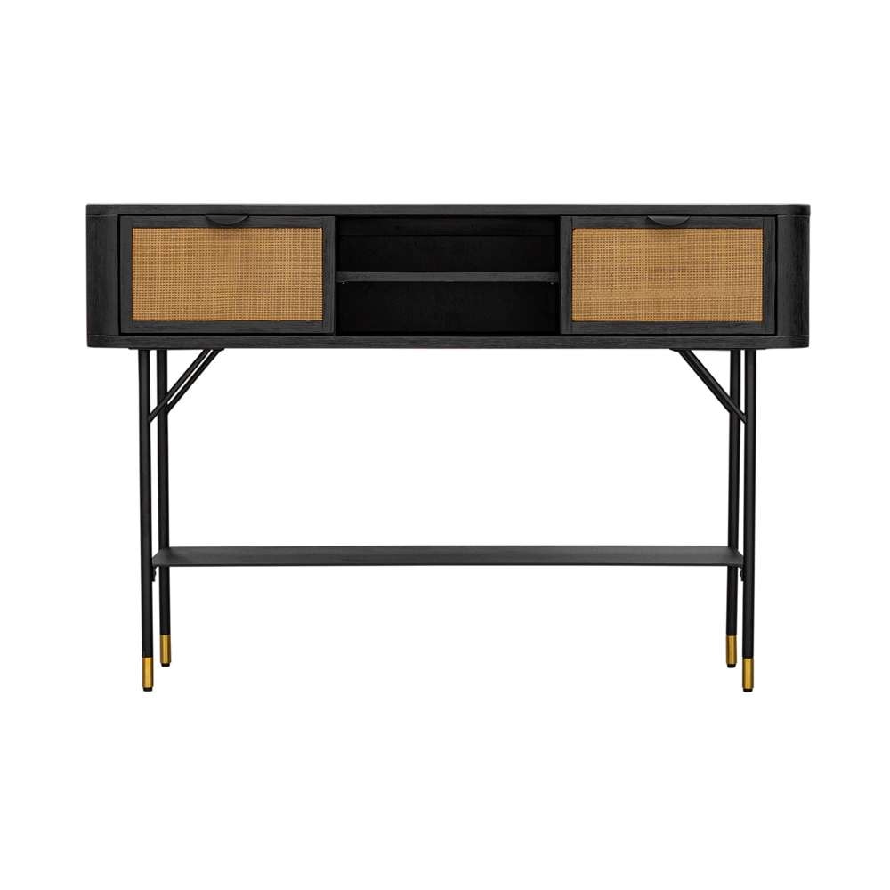 Armen Living - Saratoga Console Table in Black Acacia with Rattan - LCSRCNBL veiw 3