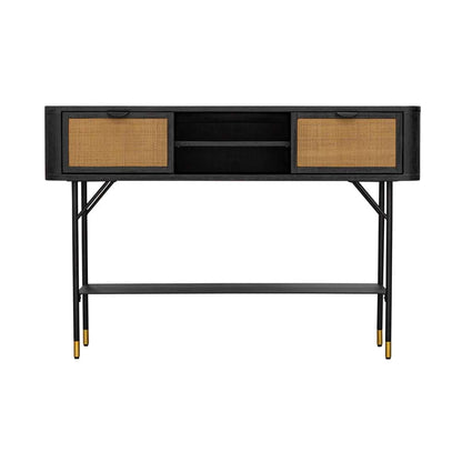 Armen Living - Saratoga Console Table in Black Acacia with Rattan - LCSRCNBL veiw 3