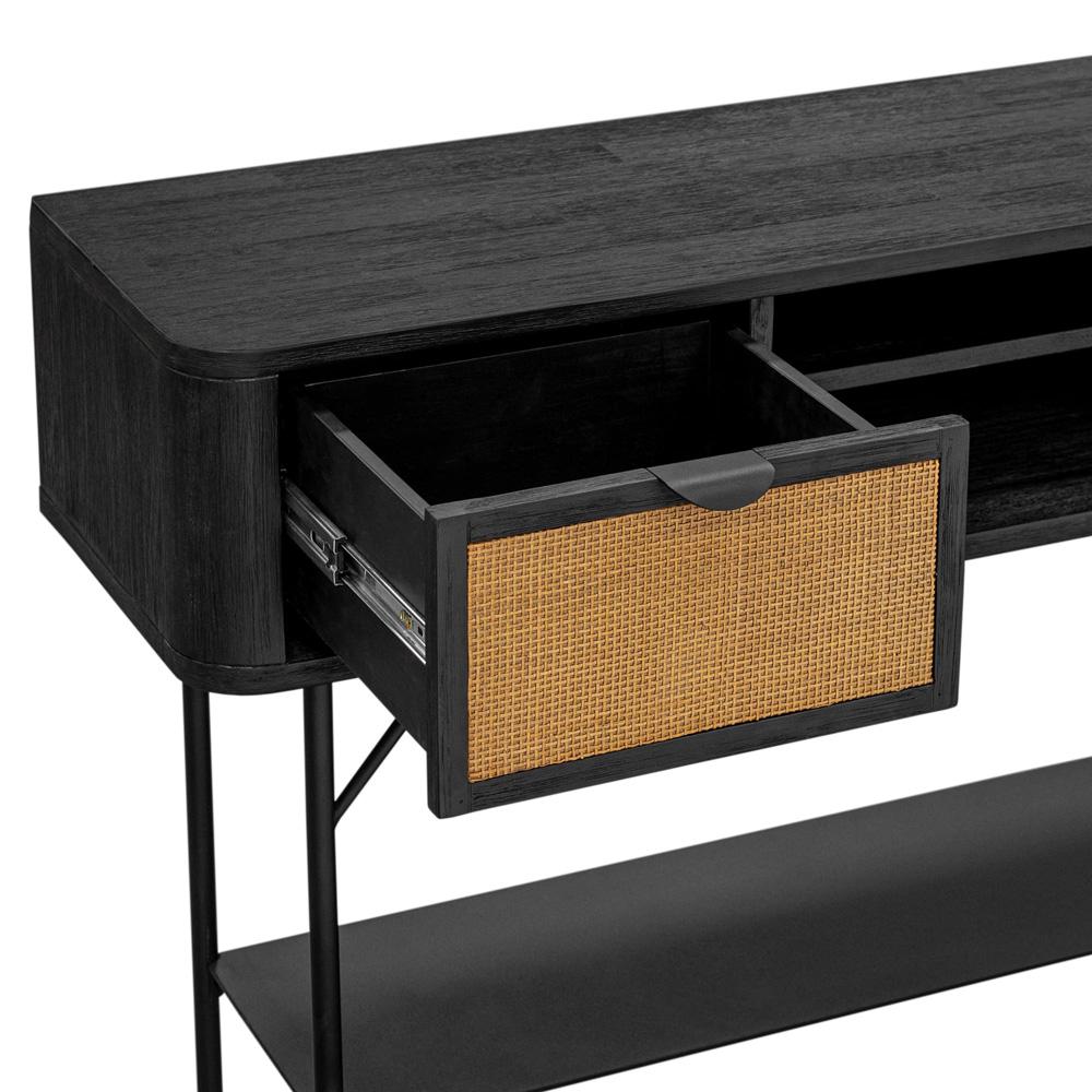 Armen Living - Saratoga Console Table in Black Acacia with Rattan - LCSRCNBL veiw 4