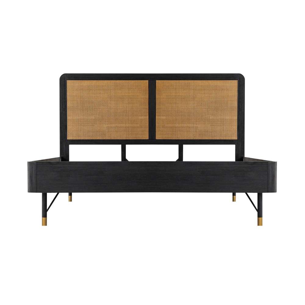 Armen Living - Saratoga King Platform Frame Bed in Black Acacia with Rattan Headboard - LCSRBDBLKG veiw 1