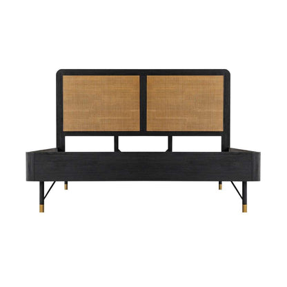 Armen Living - Saratoga King Platform Frame Bed in Black Acacia with Rattan Headboard - LCSRBDBLKG veiw 1