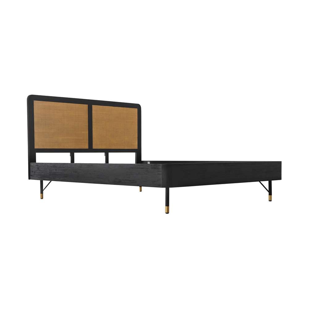 Armen Living - Saratoga King Platform Frame Bed in Black Acacia with Rattan Headboard - LCSRBDBLKG veiw 2