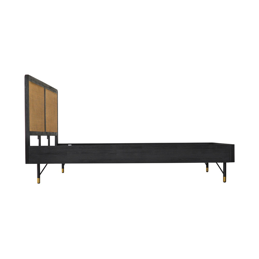 Armen Living - Saratoga King Platform Frame Bed in Black Acacia with Rattan Headboard - LCSRBDBLKG veiw 3