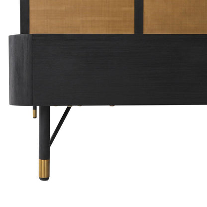 Armen Living - Saratoga King Platform Frame Bed in Black Acacia with Rattan Headboard - LCSRBDBLKG veiw 5