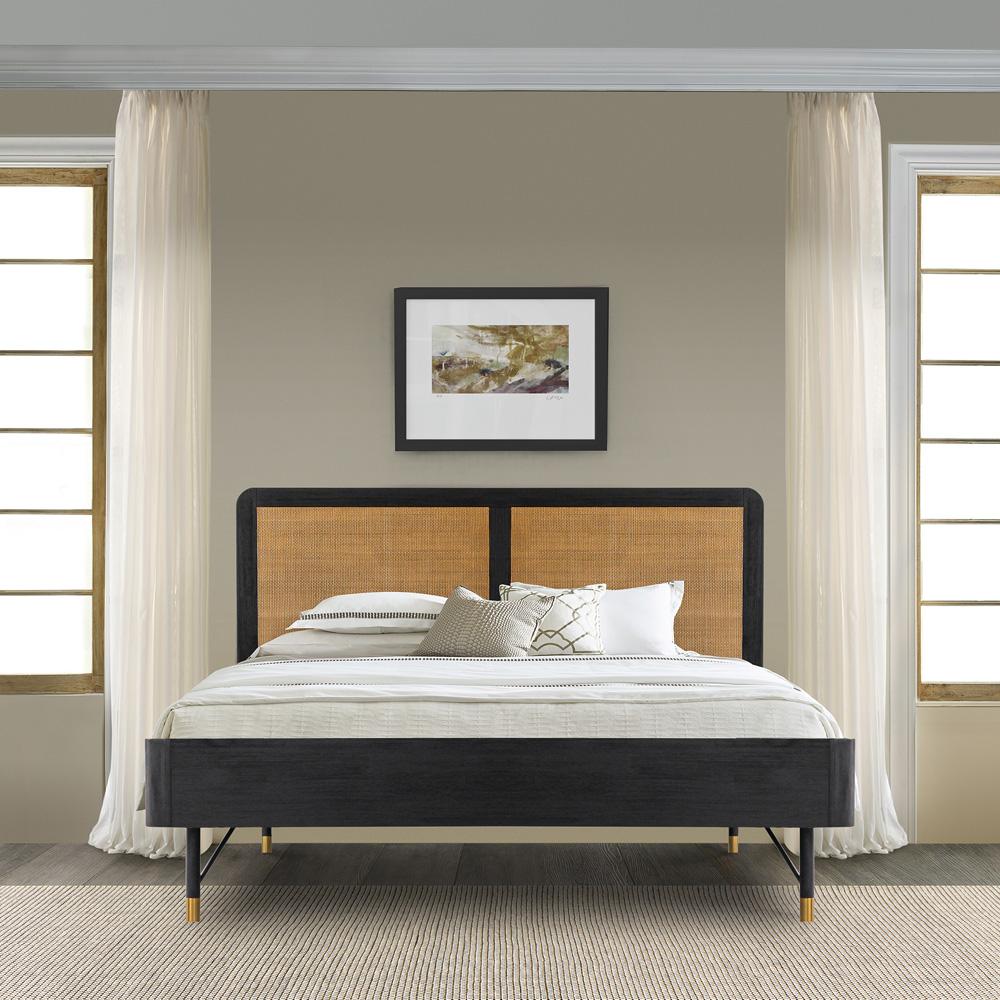 Armen Living - Saratoga King Platform Frame Bed in Black Acacia with Rattan Headboard - LCSRBDBLKG veiw 6