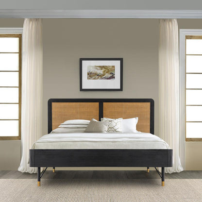 Armen Living - Saratoga King Platform Frame Bed in Black Acacia with Rattan Headboard - LCSRBDBLKG veiw 6