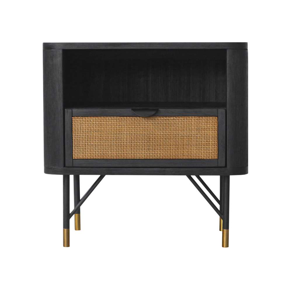 Armen Living - Saratoga Nightstand in Black Acacia with Rattan - LCSRLABL veiw 1