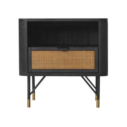 Armen Living - Saratoga Nightstand in Black Acacia with Rattan - LCSRLABL veiw 1