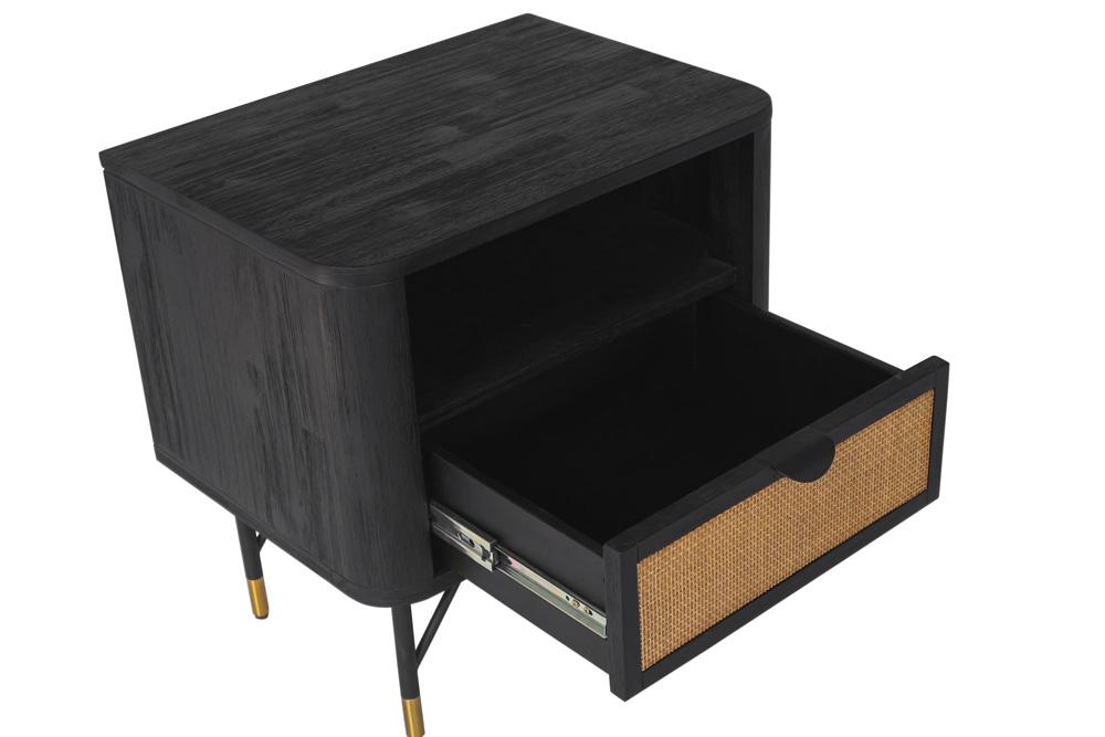 Armen Living - Saratoga Nightstand in Black Acacia with Rattan - LCSRLABL veiw 3