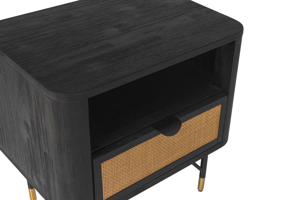 Armen Living - Saratoga Nightstand in Black Acacia with Rattan - LCSRLABL veiw 4