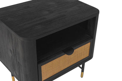 Armen Living - Saratoga Nightstand in Black Acacia with Rattan - LCSRLABL veiw 4