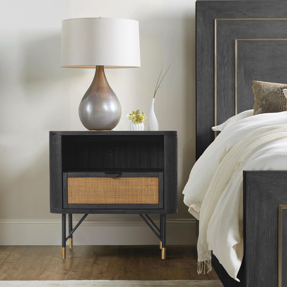 Armen Living - Saratoga Nightstand in Black Acacia with Rattan - LCSRLABL veiw 5