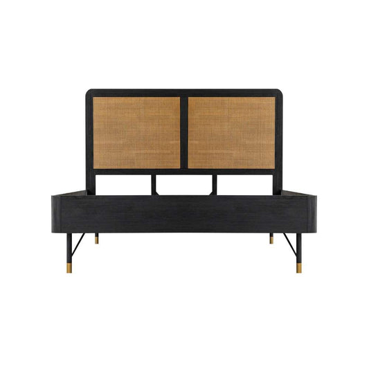 Armen Living - Saratoga Queen Platform Frame Bed in Black Acacia with Rattan Headboard - LCSRBDBLQN view 1