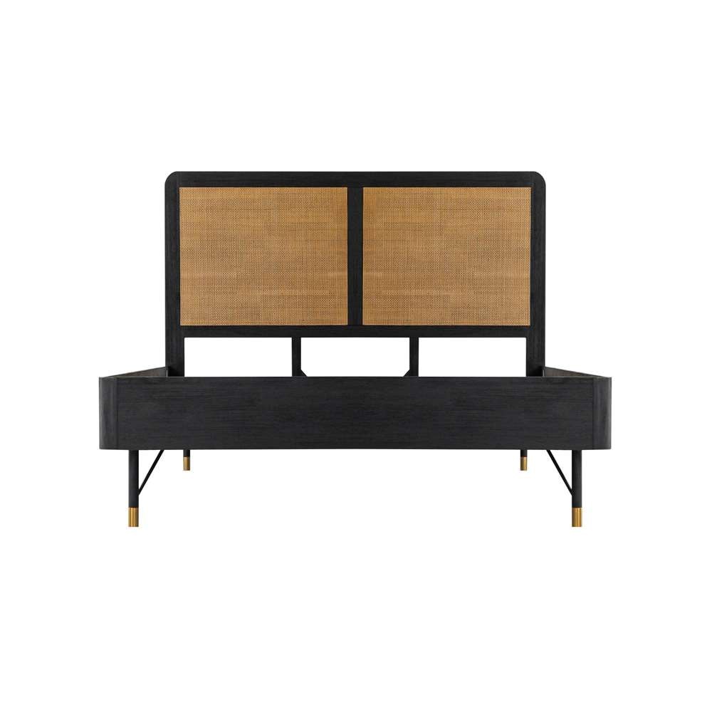 Armen Living - Saratoga Queen Platform Frame Bed in Black Acacia with Rattan Headboard - LCSRBDBLQN veiw 1