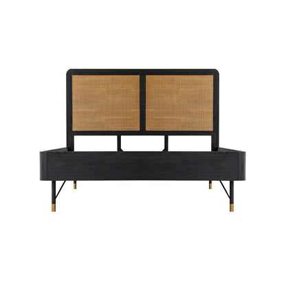 Armen Living - Saratoga Queen Platform Frame Bed in Black Acacia with Rattan Headboard - LCSRBDBLQN veiw 1