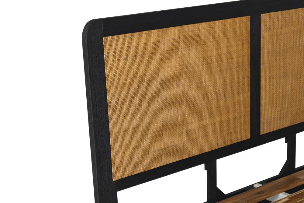 Armen Living - Saratoga Queen Platform Frame Bed in Black Acacia with Rattan Headboard - LCSRBDBLQN veiw 4