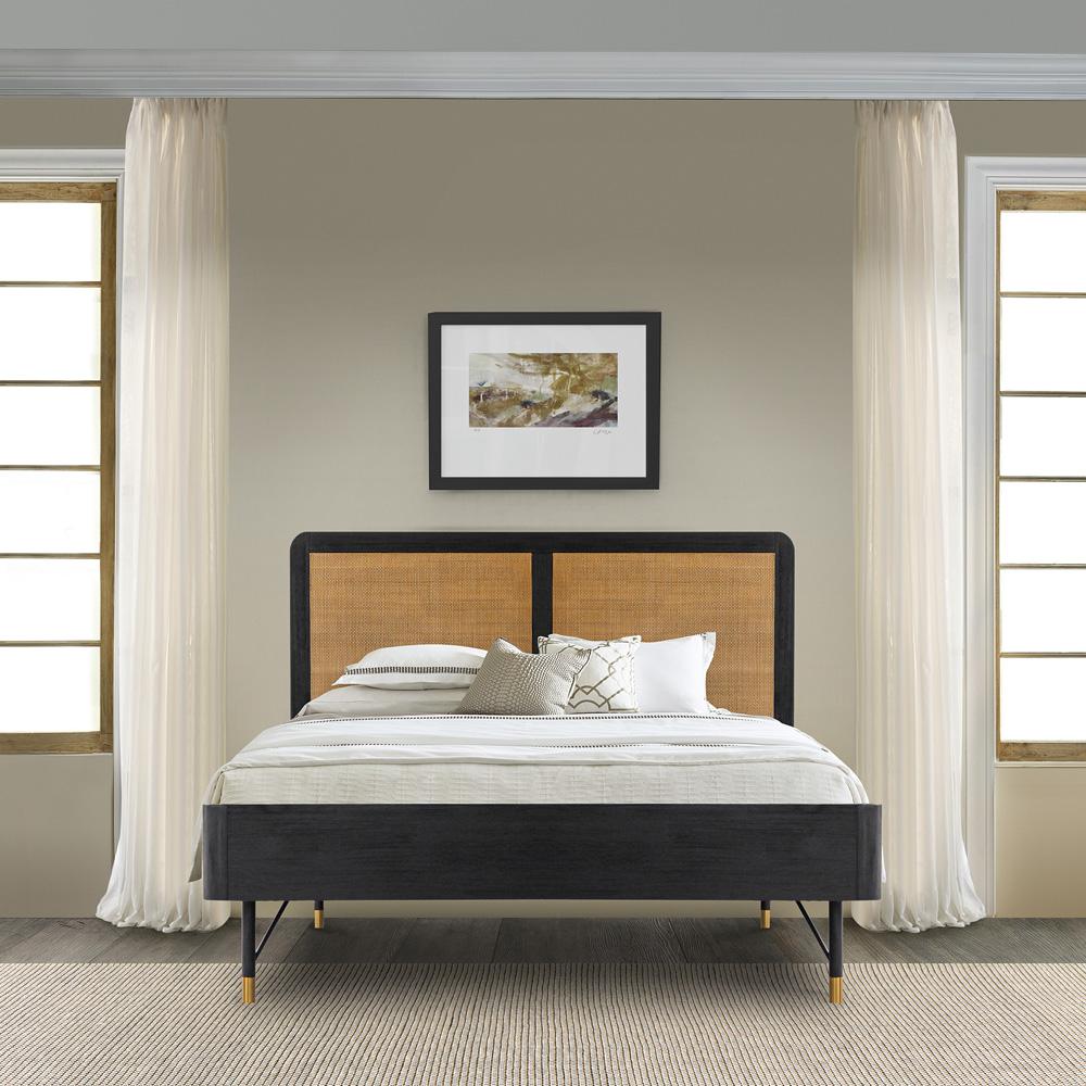Armen Living - Saratoga Queen Platform Frame Bed in Black Acacia with Rattan Headboard - LCSRBDBLQN veiw 6