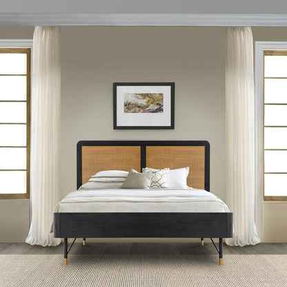 Armen Living - Saratoga Queen Platform Frame Bed in Black Acacia with Rattan Headboard - LCSRBDBLQN veiw 6