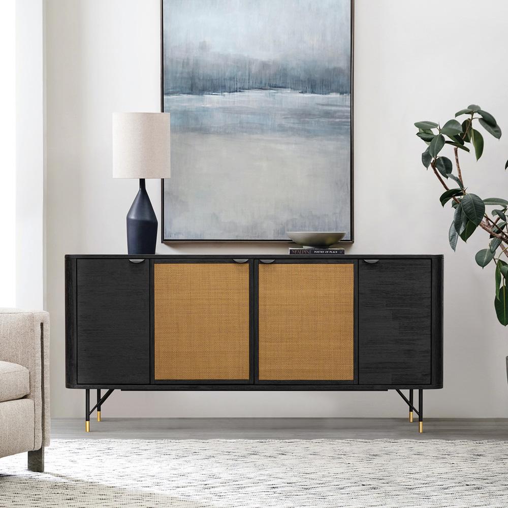 Armen Living - Saratoga Sideboard Buffet in Black Acacia with Rattan - LCSRBUBL veiw 6