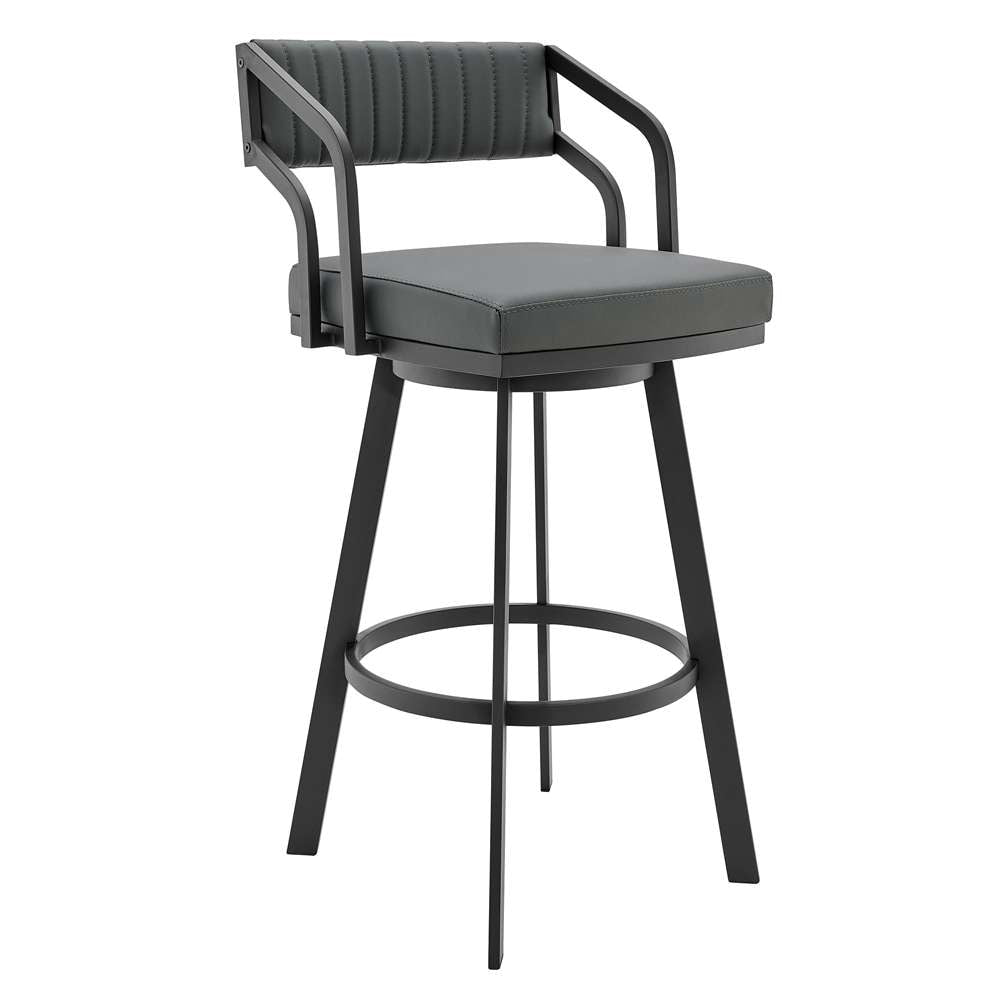 Armen Living - Scranton 26in Swivel Modern Black Metal and Slate Grey Faux Leather Barstool - 721535752263 veiw 1