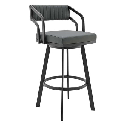 Armen Living - Scranton 26in Swivel Modern Black Metal and Slate Grey Faux Leather Barstool - 721535752263 veiw 1