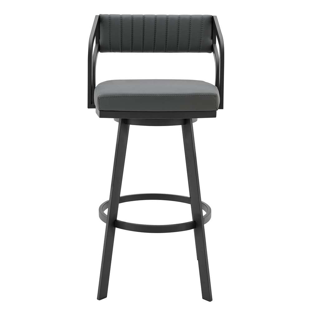 Armen Living - Scranton 26in Swivel Modern Black Metal and Slate Grey Faux Leather Barstool - 721535752263 veiw 2