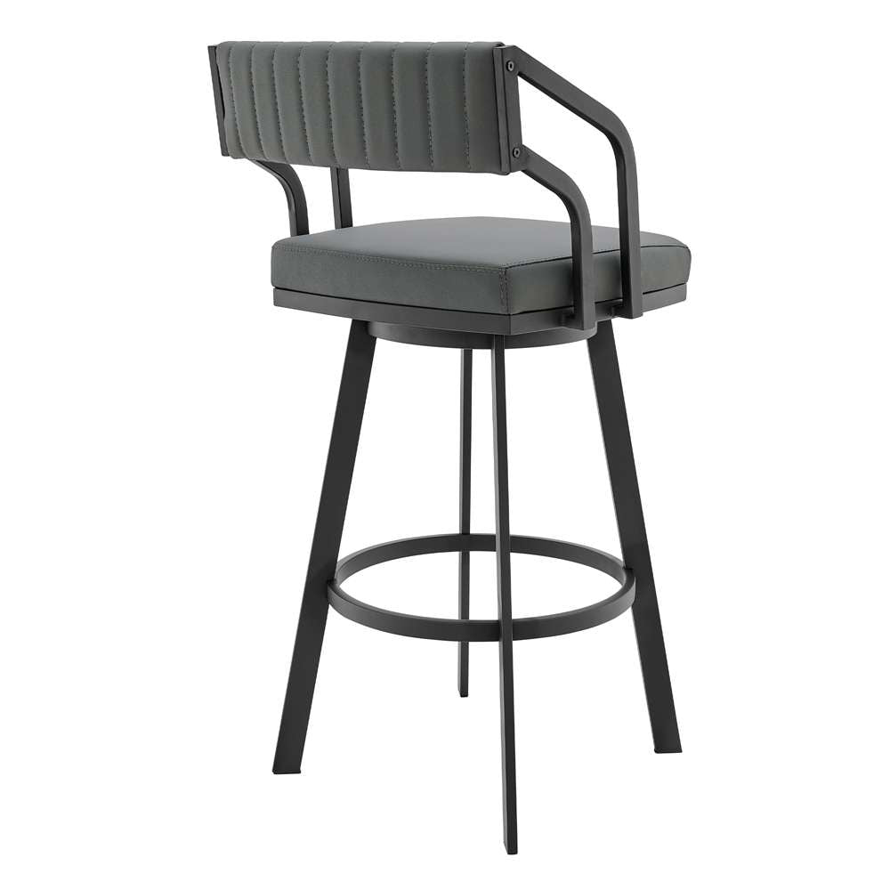Armen Living - Scranton 26in Swivel Modern Black Metal and Slate Grey Faux Leather Barstool - 721535752263 veiw 3
