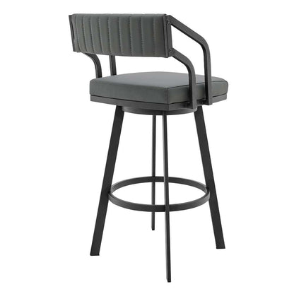 Armen Living - Scranton 26in Swivel Modern Black Metal and Slate Grey Faux Leather Barstool - 721535752263 veiw 3