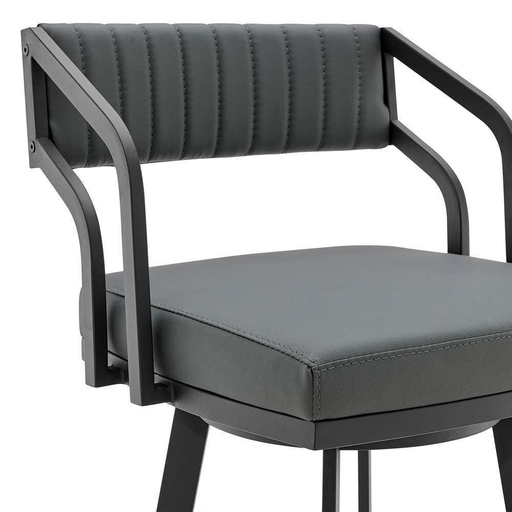 Armen Living - Scranton 26in Swivel Modern Black Metal and Slate Grey Faux Leather Barstool - 721535752263 veiw 4