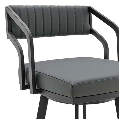 Armen Living - Scranton 26in Swivel Modern Black Metal and Slate Grey Faux Leather Barstool - 721535752263 veiw 4