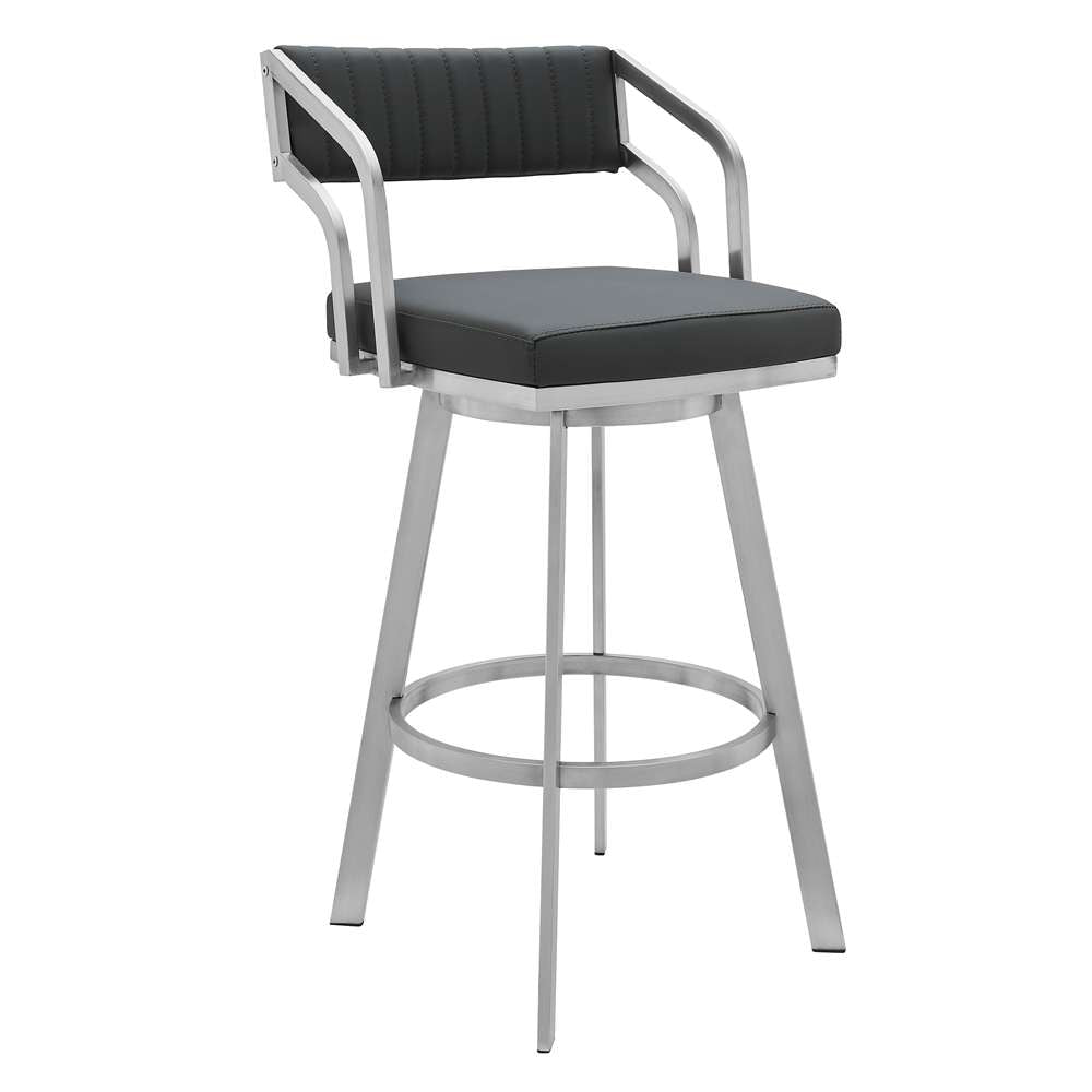 Armen Living - Scranton 30in Swivel Modern Brushed Stainless Steel and Slate Grey Faux Leather Barstool - 721535752256 - CLOSEOUT veiw 1
