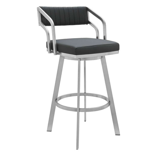 Armen Living - Scranton 30in Swivel Modern Brushed Stainless Steel and Slate Grey Faux Leather Barstool - 721535752256 - CLOSEOUT veiw 1