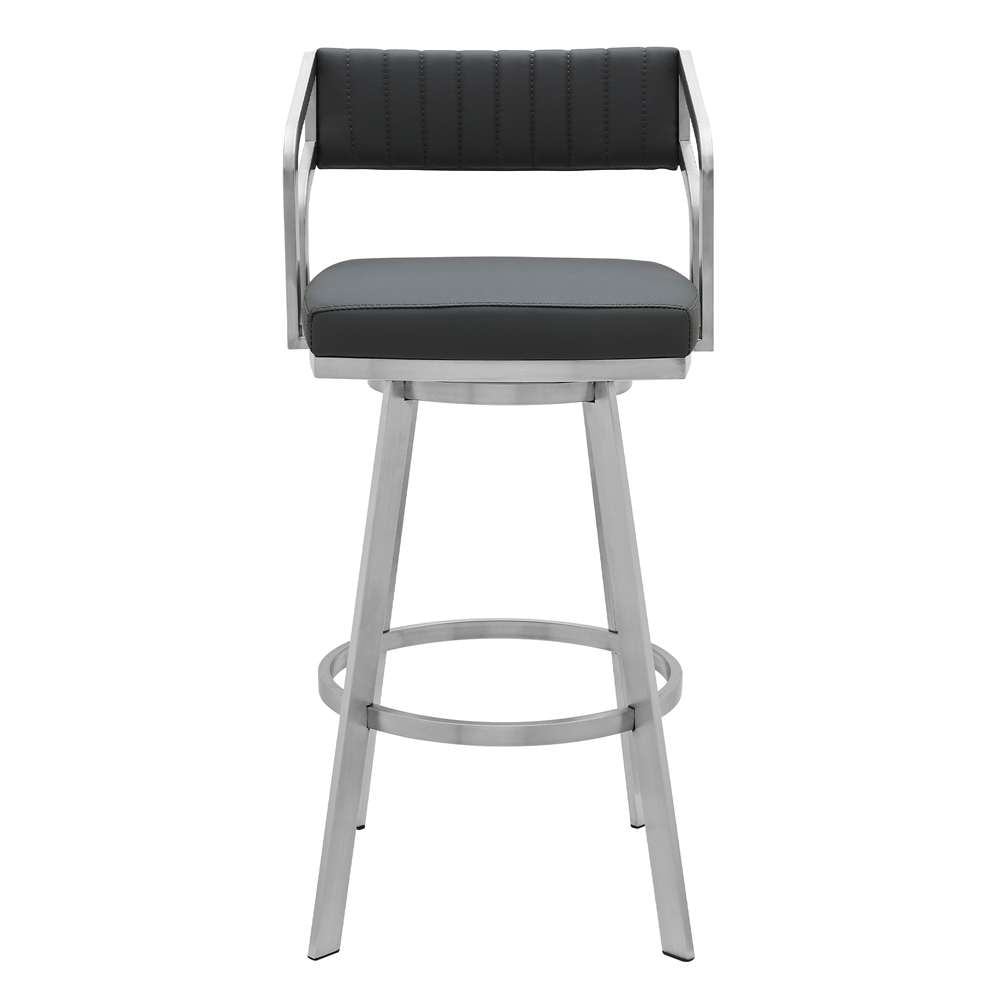 Armen Living - Scranton 30in Swivel Modern Brushed Stainless Steel and Slate Grey Faux Leather Barstool - 721535752256 - CLOSEOUT veiw 2