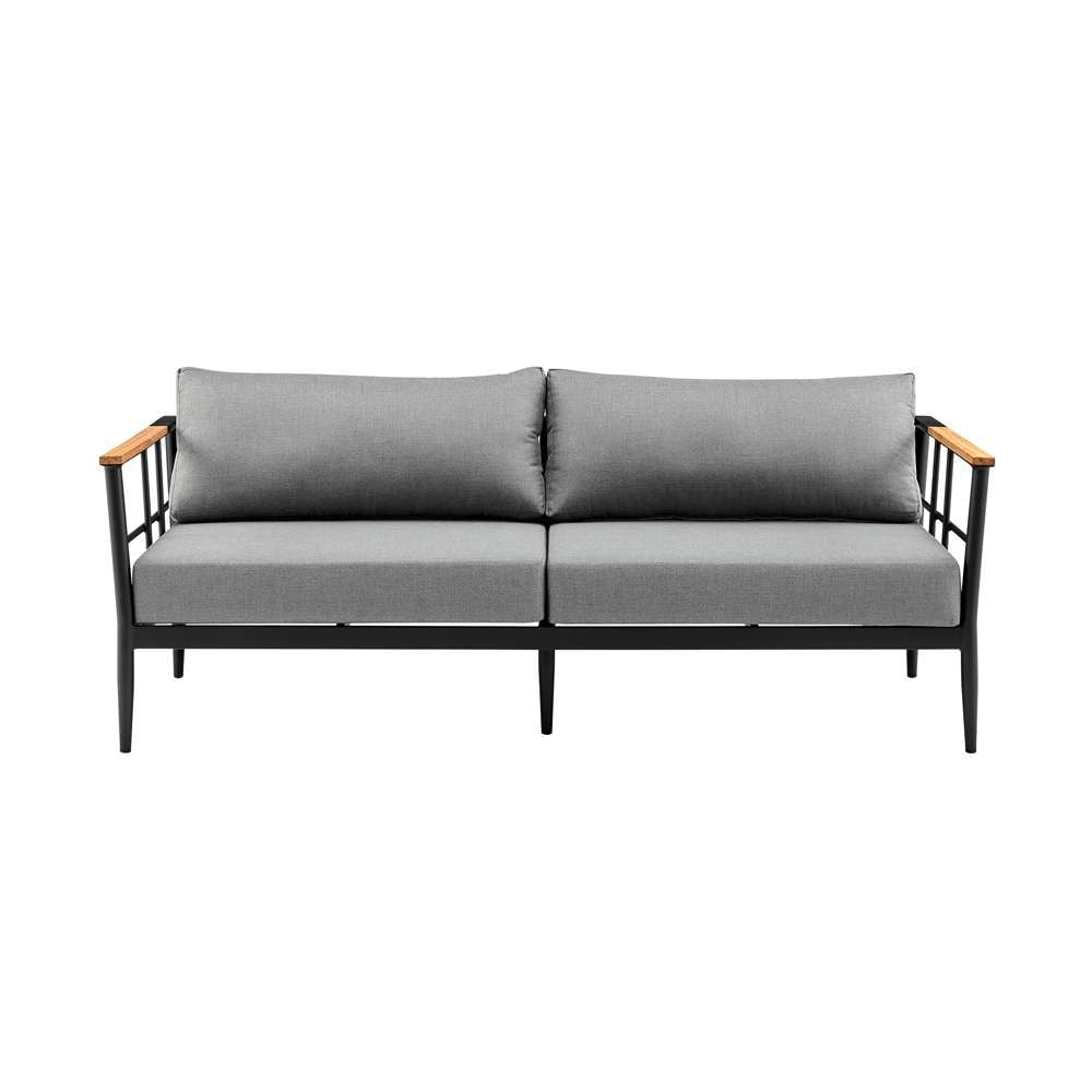 Armen Living - Shari Outdoor Patio 4-Piece Lounge Set in Aluminum with Teak Wood and Grey Cushions - 840254333079 - CLOSEOUT veiw 2