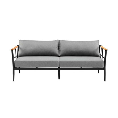 Armen Living - Shari Outdoor Patio 4-Piece Lounge Set in Aluminum with Teak Wood and Grey Cushions - 840254333079 - CLOSEOUT veiw 2